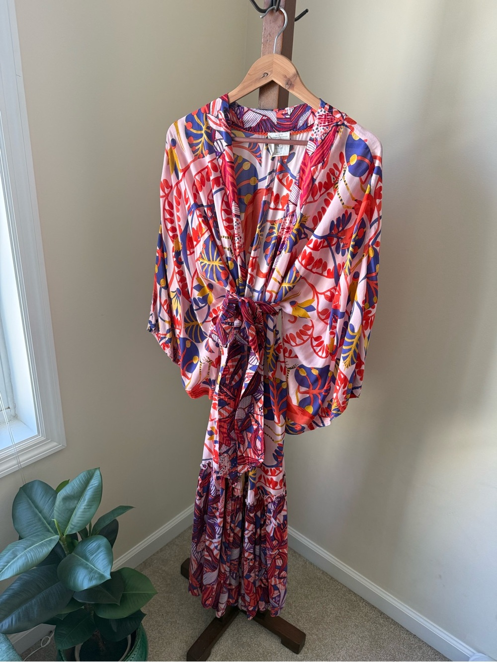 Vibrant Multicolor Printed Maxi Dress - Bold Red, Blue, Yellow.